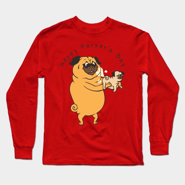 Happy Farter's Day Pug Long Sleeve T-Shirt by huebucket
